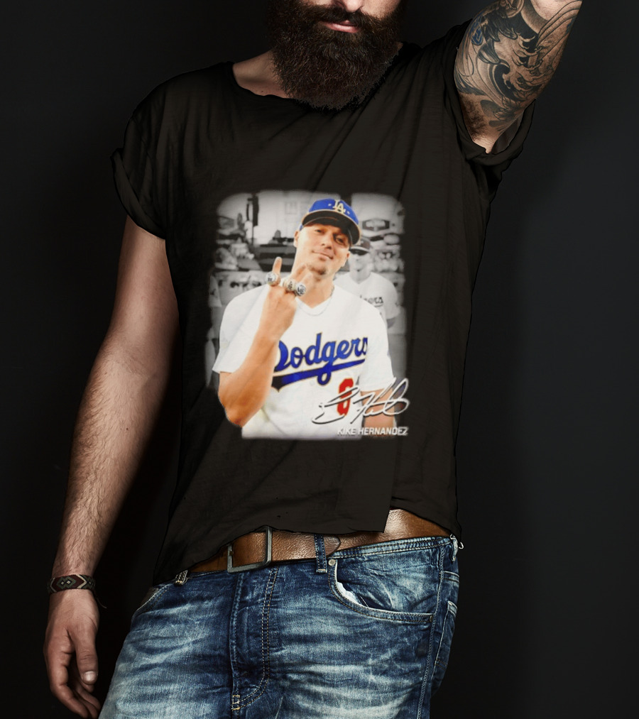 Kike Hernandez Los Angeles Dodgers MLB Number 14 Autographed Photo T-Shirt