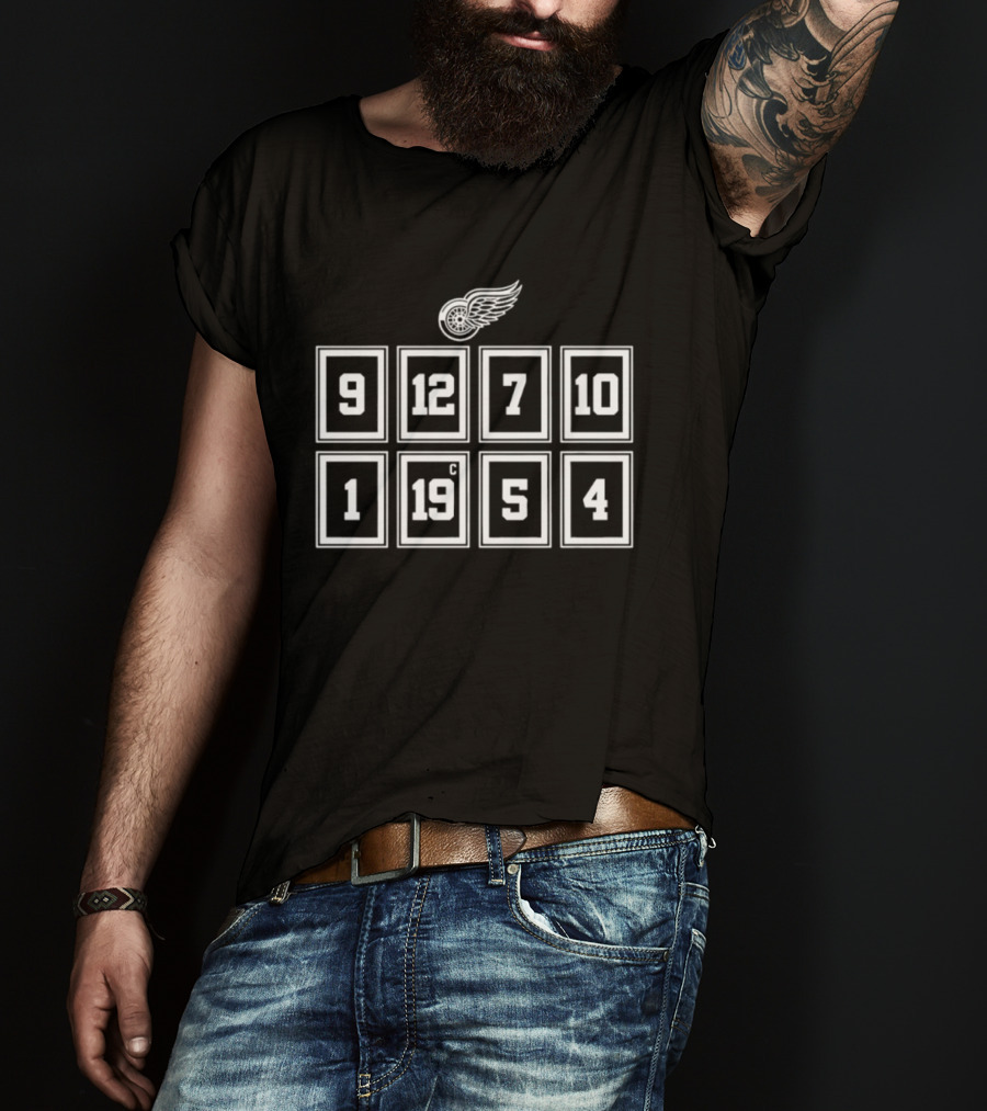 Detroit Red Wings 9 12 7 10 1 19 5 4 Iconic Player Numbers T-Shirt