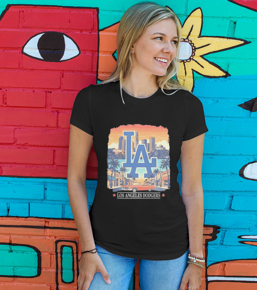 Los Angeles Dodgers LA Hollywood Skyline Classic Car T-Shirt