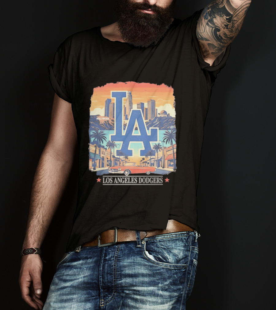 Los Angeles Dodgers LA Hollywood Skyline Classic Car T-Shirt