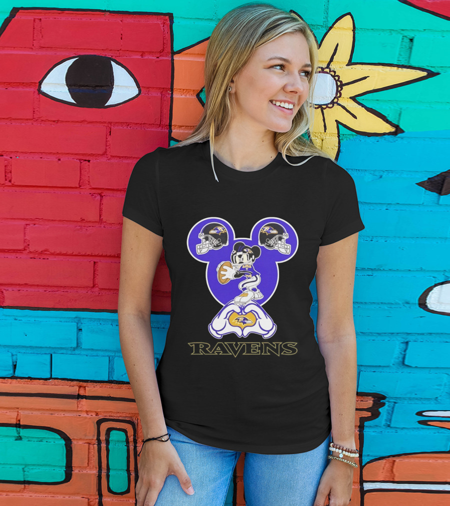 Mickey Mouse Baltimore Ravens Football Love Ravens Helmets T-Shirt
