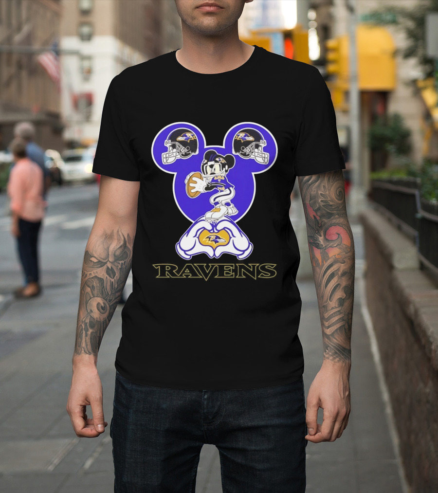 Mickey Mouse Baltimore Ravens Football Love Ravens Helmets T-Shirt