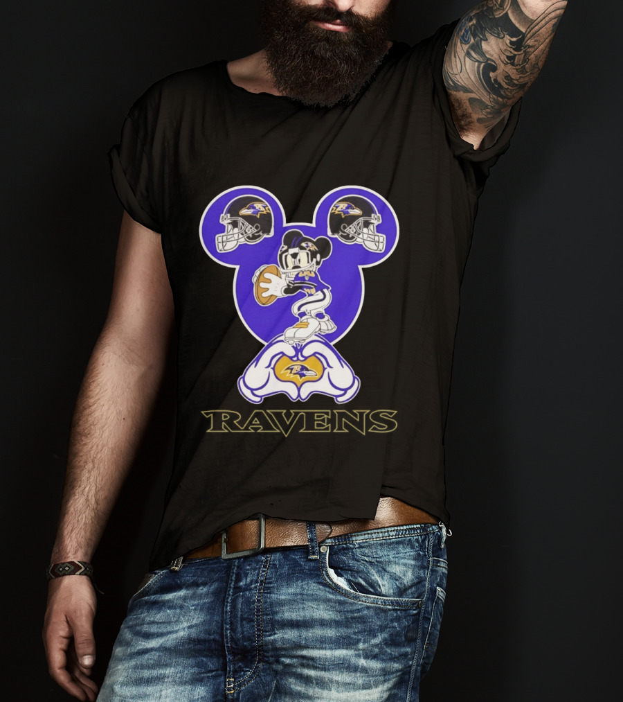 Mickey Mouse Baltimore Ravens Football Love Ravens Helmets T-Shirt