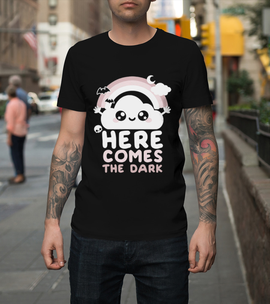 Here Comes The Dark Cute Cloud Rainbow Bats Moon And Stars T-Shirt