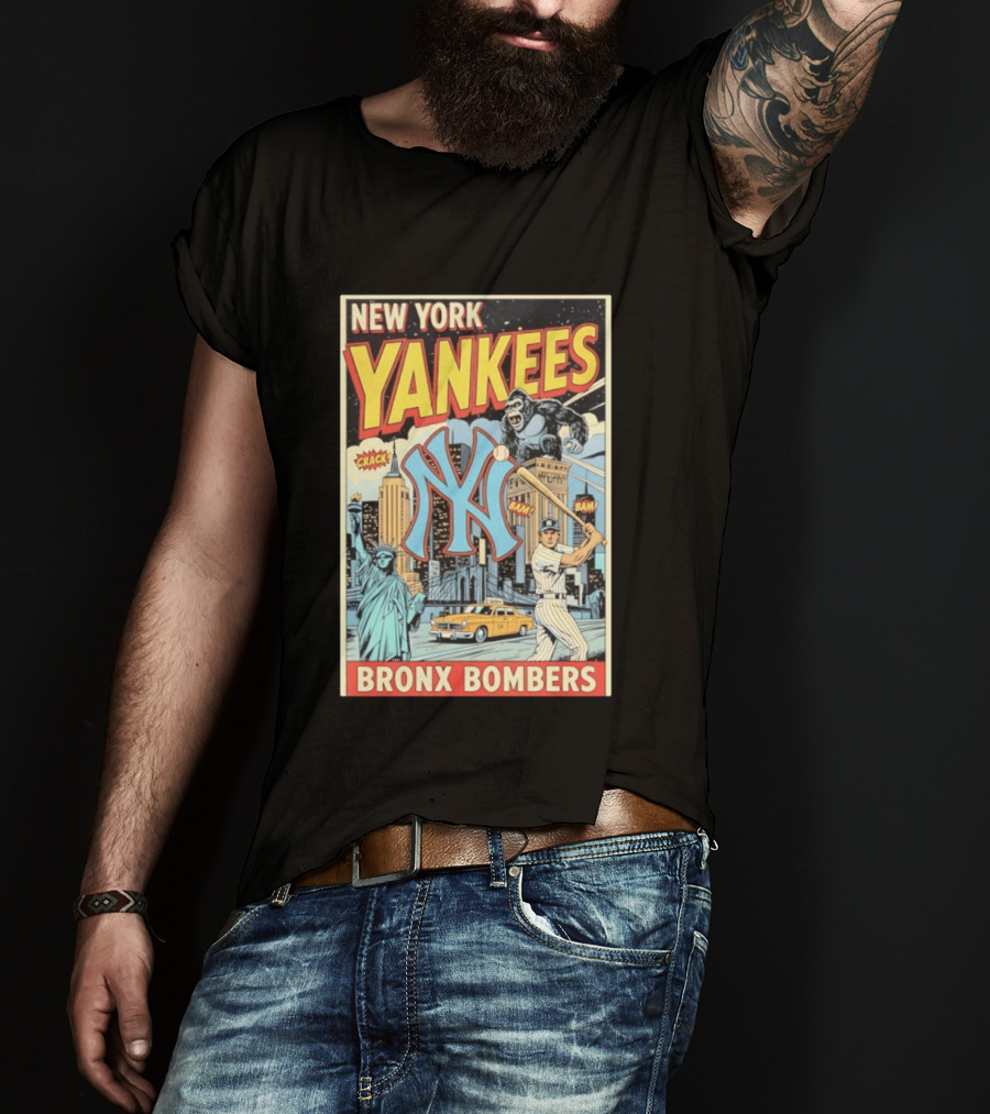 New York Yankees Bronx Bombers King Kong Baseball Statue Of Liberty Taxi Skyline T-Shirt