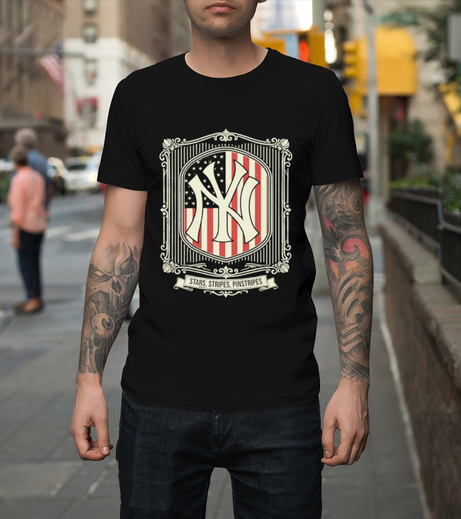Yankees Stars And Stripes Pinstripes American Flag Baseball T-Shirt