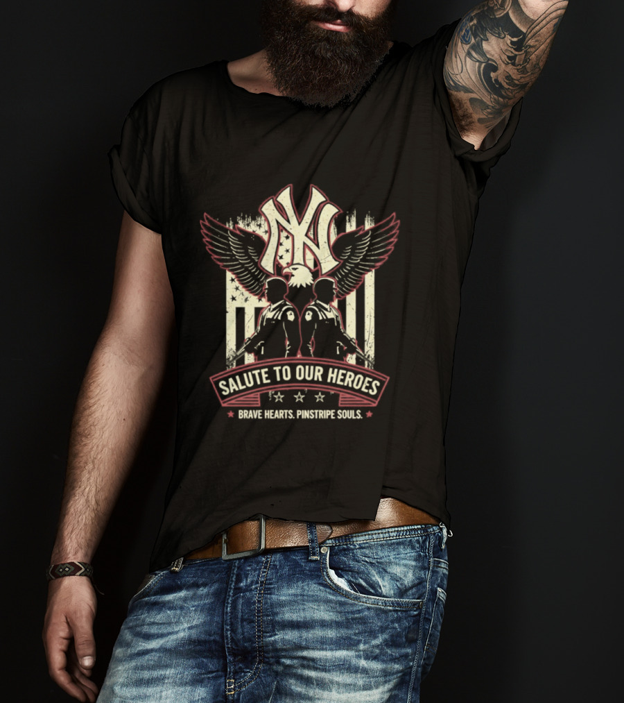 NY Yankees Salute To Our Heroes Brave Hearts Pinstripe Souls T-Shirt