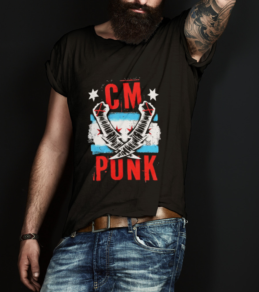 CM Punk Chicago Flag Lightning Bolt Fist WWE Stars T-Shirt