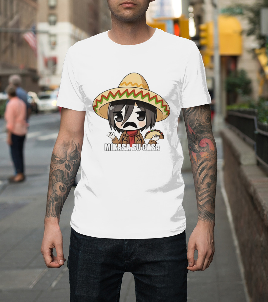Mikasa Su Casa Funny Anime Taco Sombrero Mikasa Ackerman T-Shirt