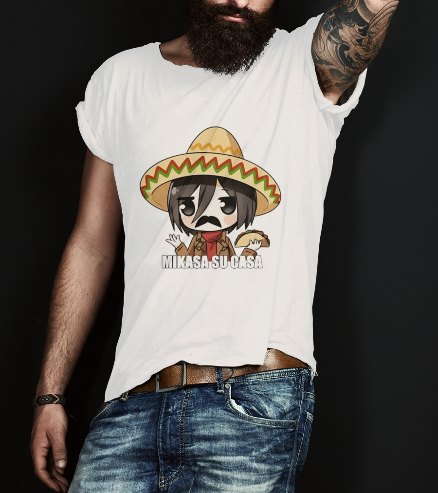 Mikasa Su Casa Funny Anime Taco Sombrero Mikasa Ackerman T-Shirt