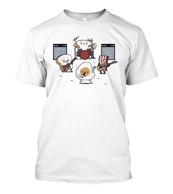 Breakfast Food Band Music Egg Bacon Toast Drumming And Guitar T-Shirt