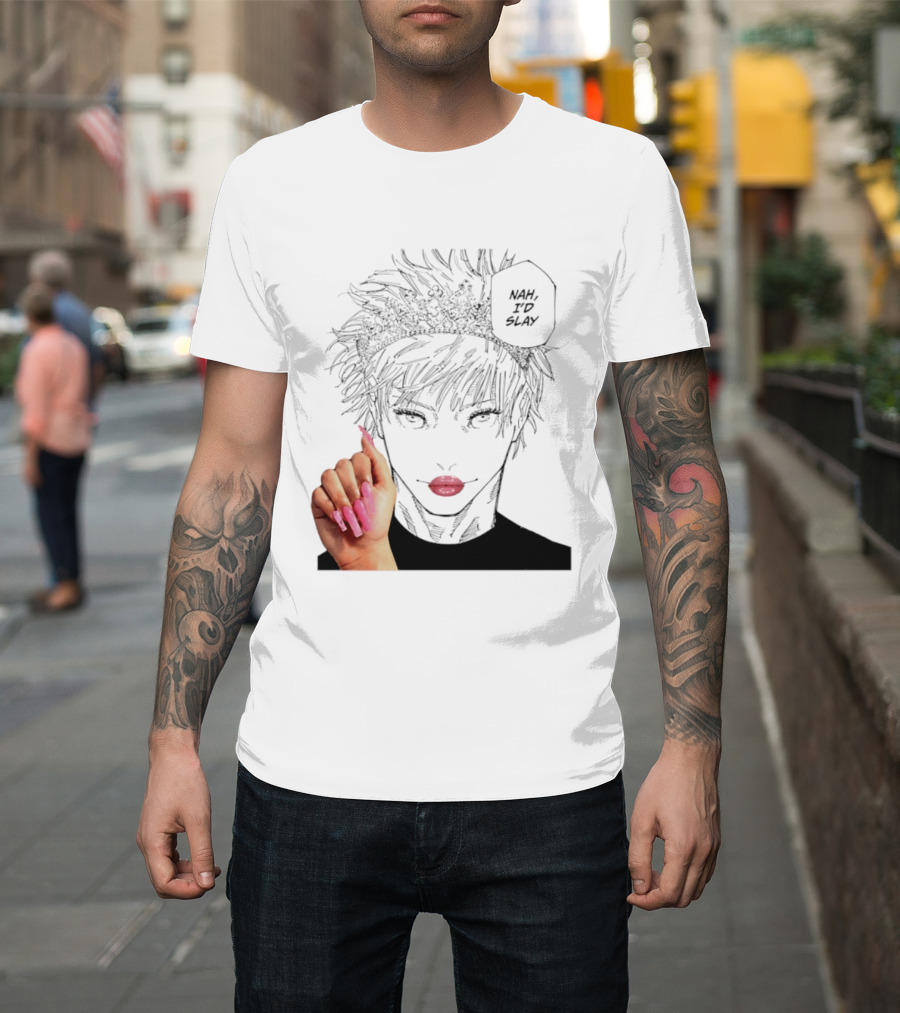 Nah I'd Slay Gojo Manga Character With Pink Lips And Nails T-Shirt
