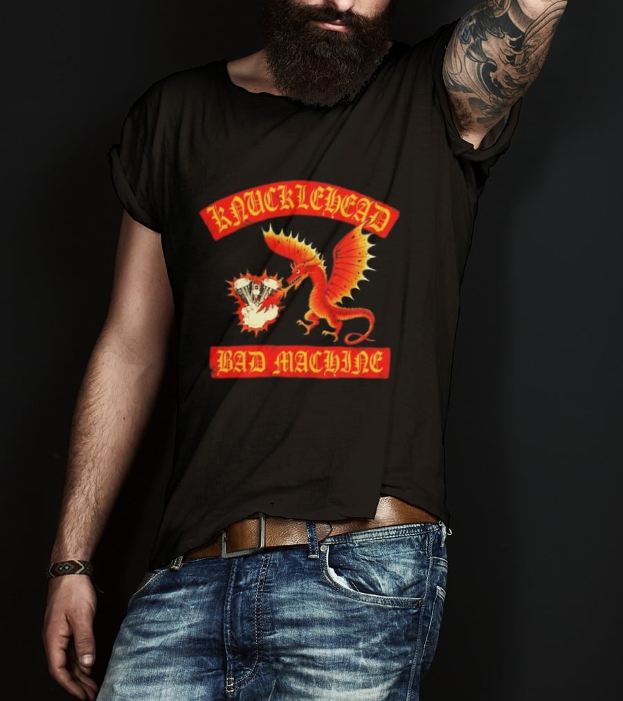Knucklehead Bad Machine Dragon Motorcycle Engine Fire Breathing T-Shirt
