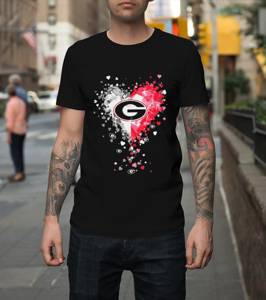 Georgia Bulldogs Heart Shaped Red And White Gemstone T-Shirt