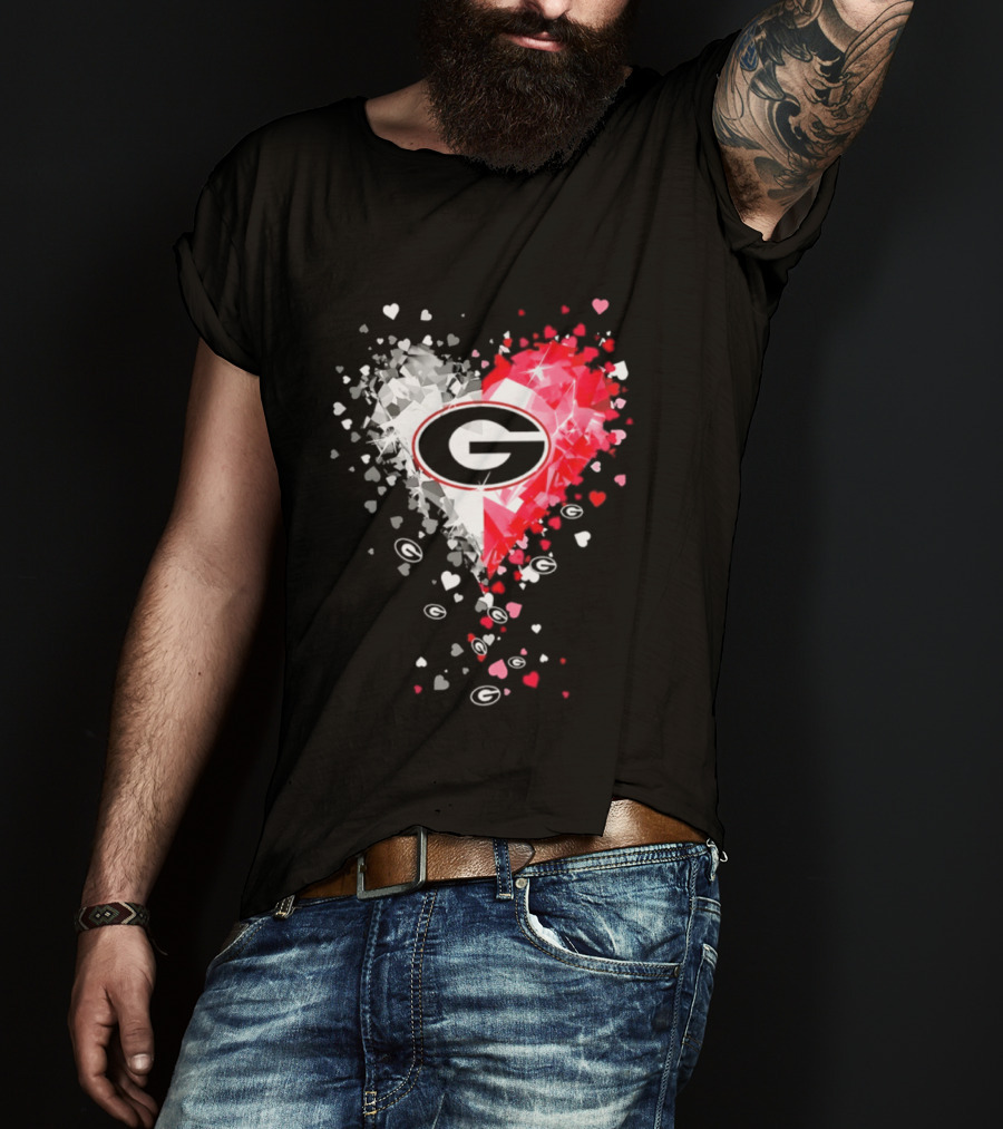 Georgia Bulldogs Heart Shaped Red And White Gemstone T-Shirt