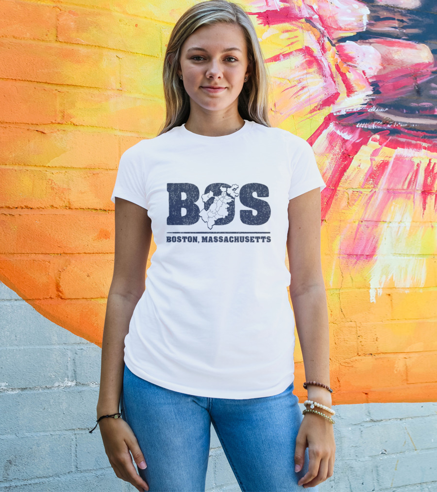 BOS Boston Massachusetts Neighborhoods Map T-Shirt