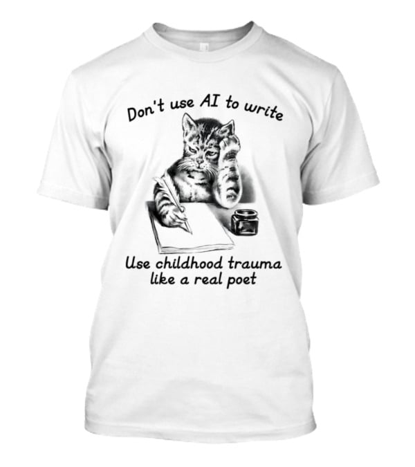Don't Use AI To Write Cat With Notebook Use Childhood Trauma Like A Real Poet T-Shirt