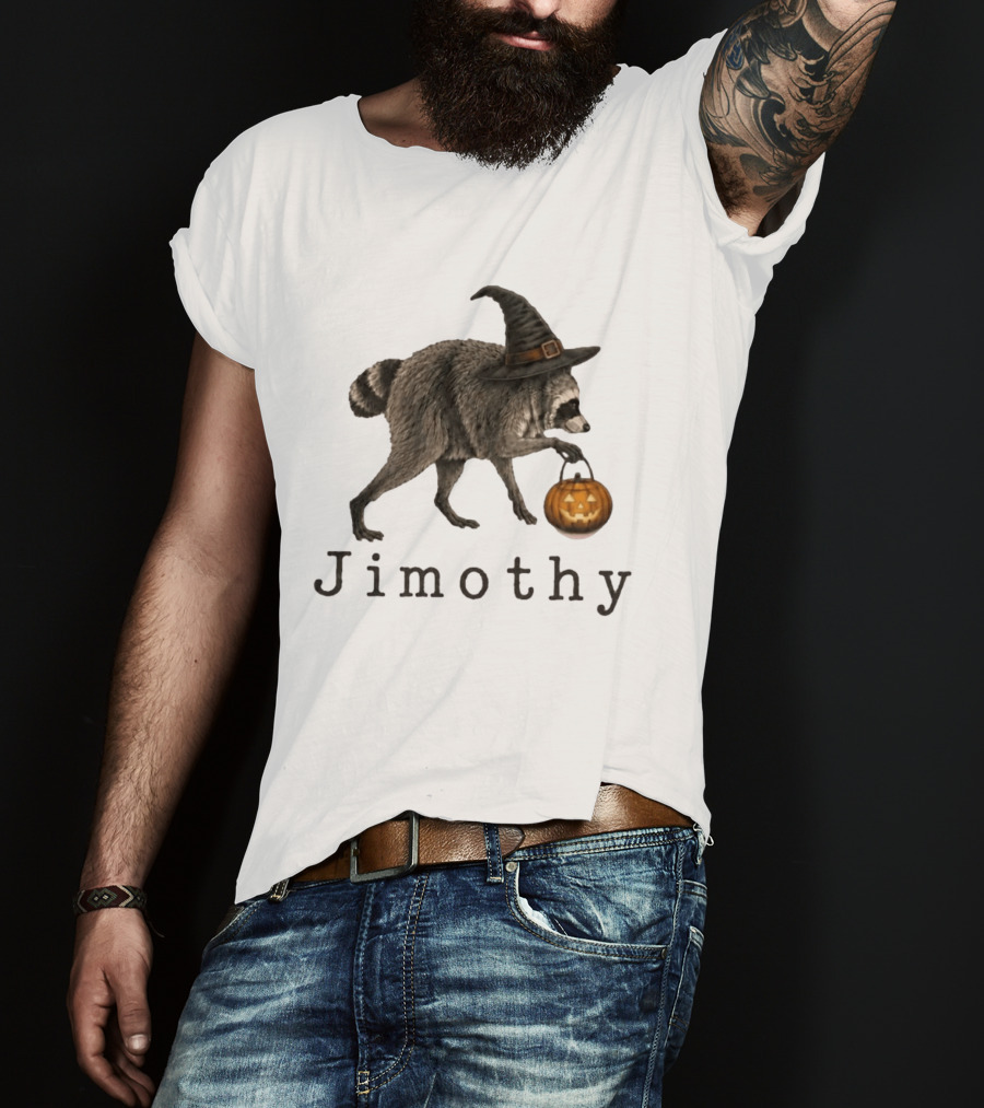 Jimothy Raccoon Witch Hat Pumpkin Halloween T-Shirt