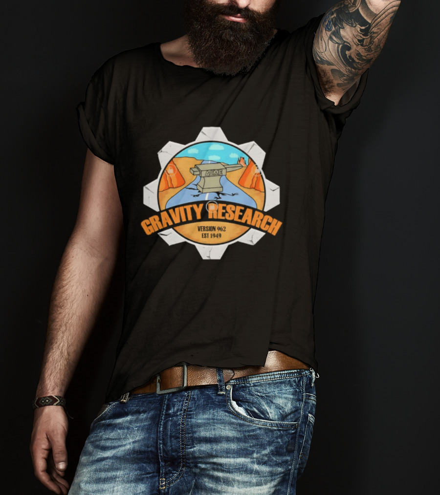 Acme Gravity Research Version 962 Est 1949 Cartoon Desert Road Scene T-Shirt