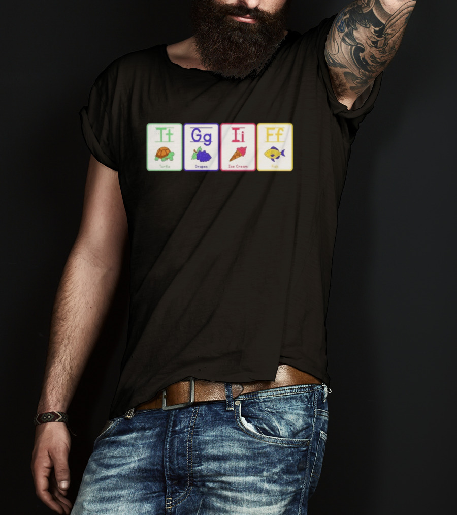 Alphabet Flashcards G I F Turtle Grapes Ice Cream Fish T-Shirt