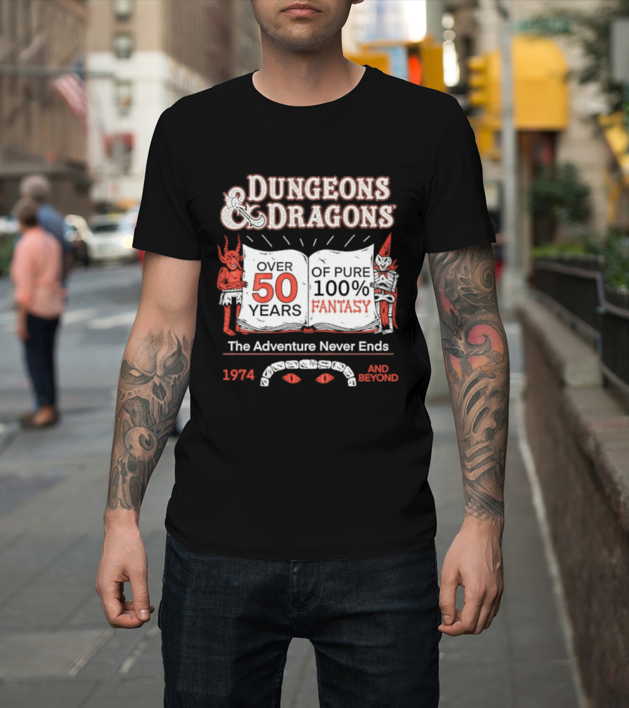 Dungeons And Dragons 50 Years Pure 100 Fantasy 1974 The Adventure Never Ends T-Shirt