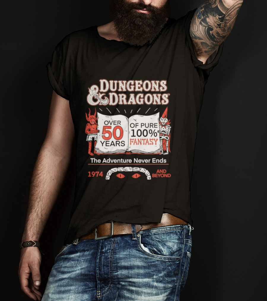 Dungeons And Dragons 50 Years Pure 100 Fantasy 1974 The Adventure Never Ends T-Shirt