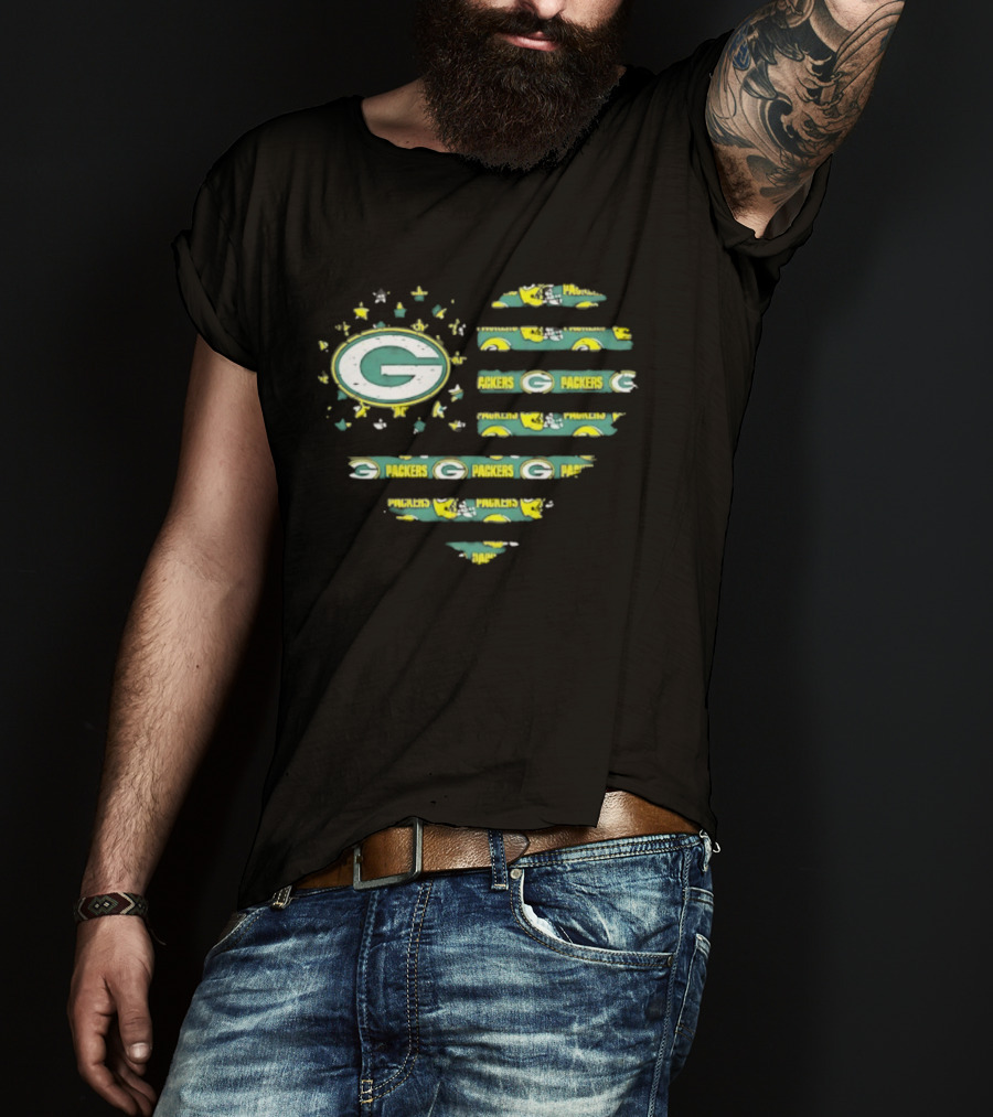 Green Bay Packers 2026 Season American Flag Heart Packers Gamers NFL Football Fans T-Shirt