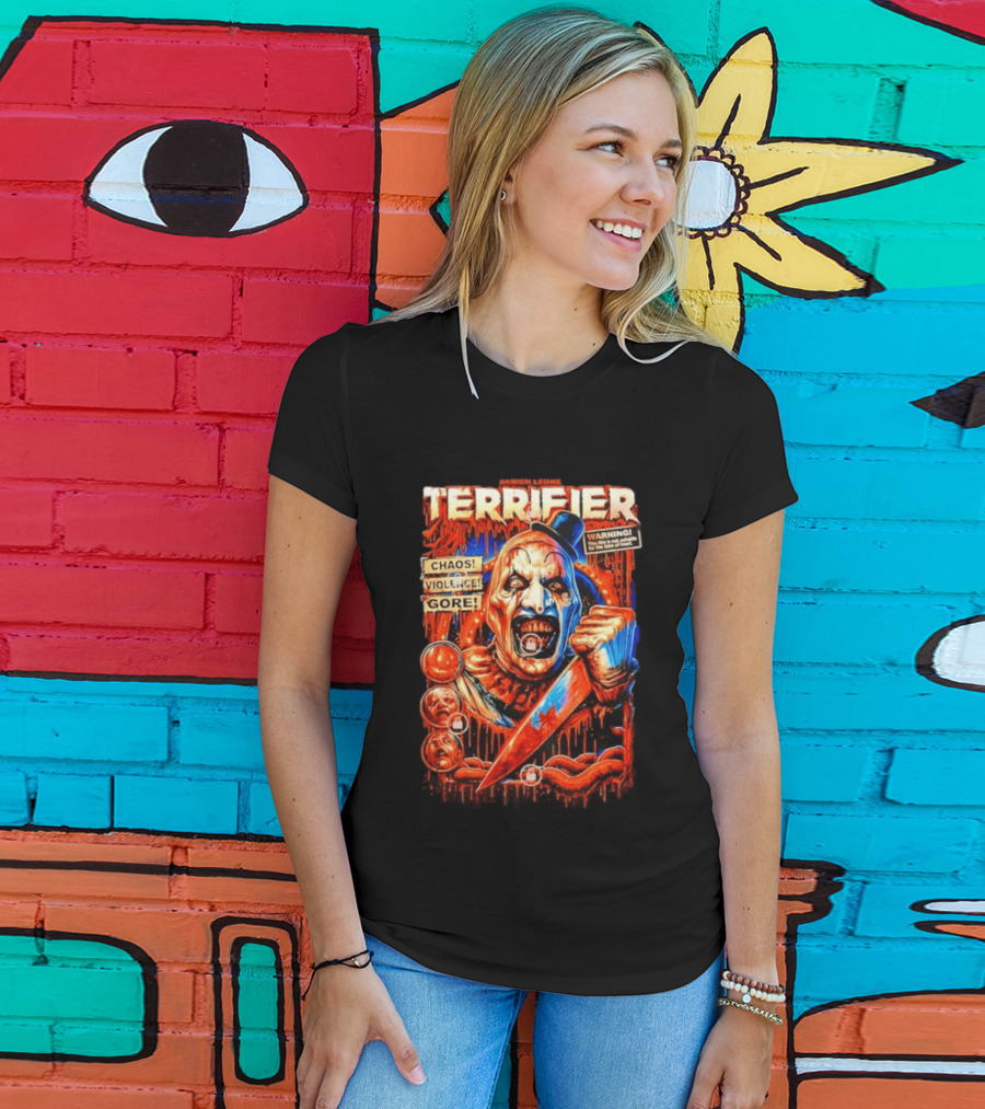 Damien Leone Terrifier Chaos Violence Gore Warning Clown T-Shirt