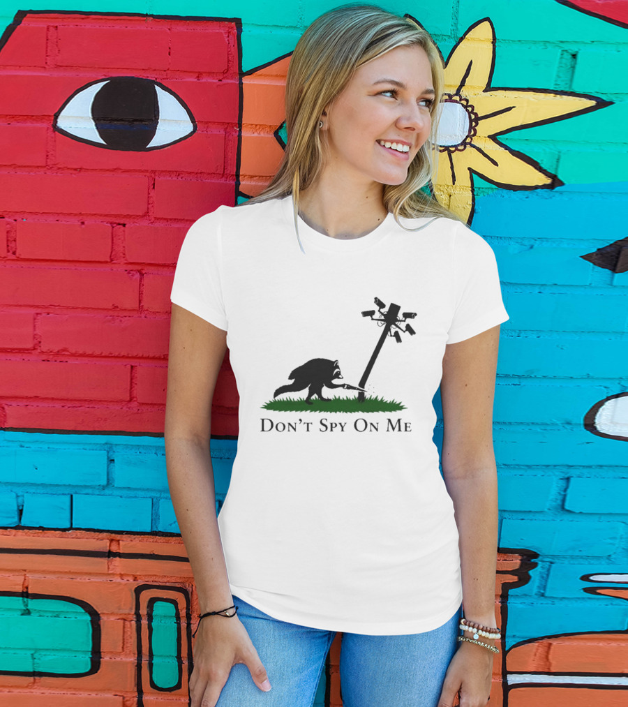 Jimothy Don't Spy On Me Raccoon Cutting Camera Pole T-Shirt