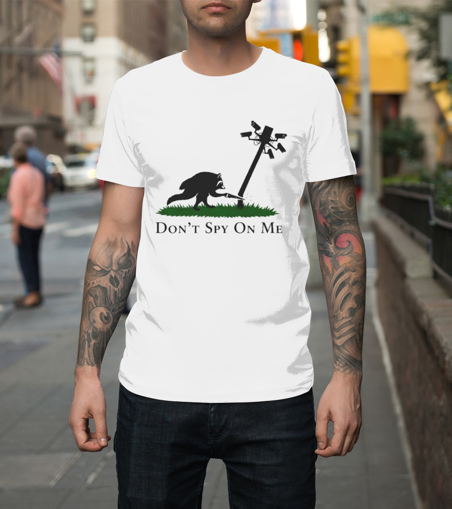 Jimothy Don't Spy On Me Raccoon Cutting Camera Pole T-Shirt