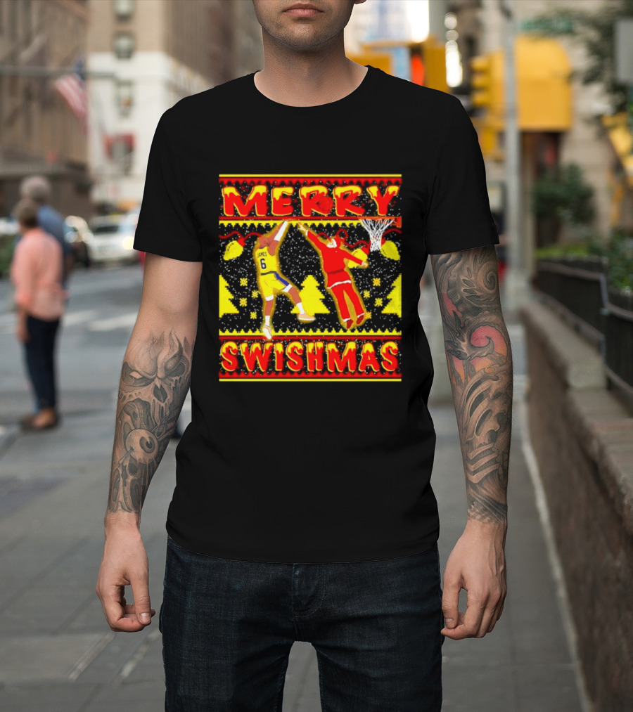 Merry Swishmas LeBron James Santa Dunk Basketball Holiday T-Shirt