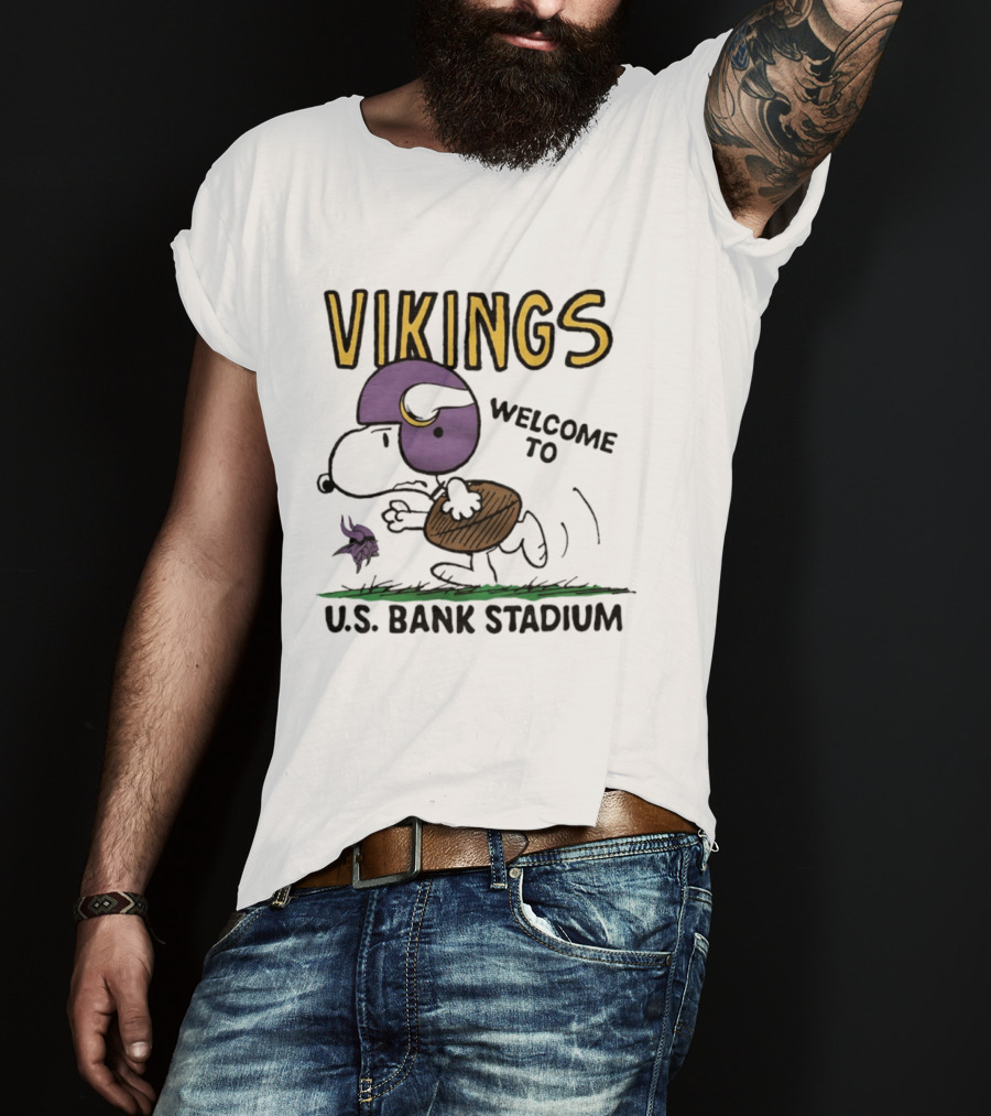 Minnesota Vikings Snoopy Welcome To U.S. Bank Stadium Peanuts Collaboration T-Shirt