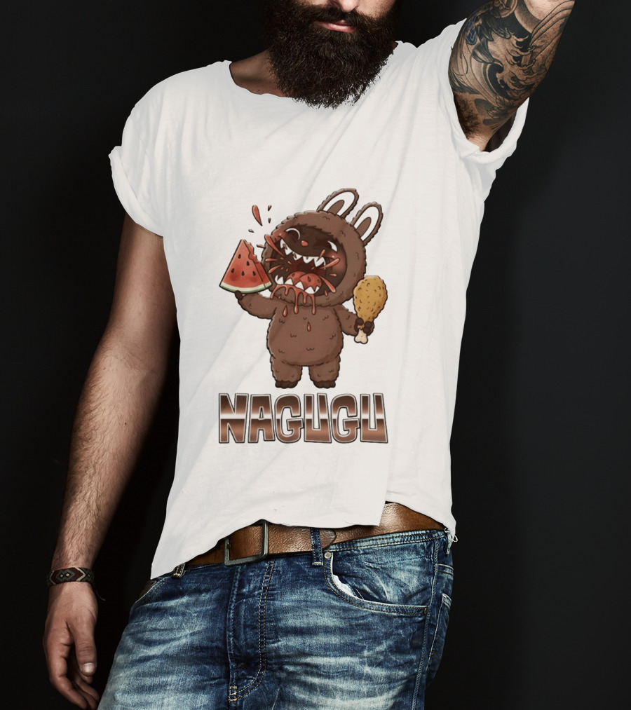Nagugu Eating Watermelon And Chicken Cartoon T-Shirt