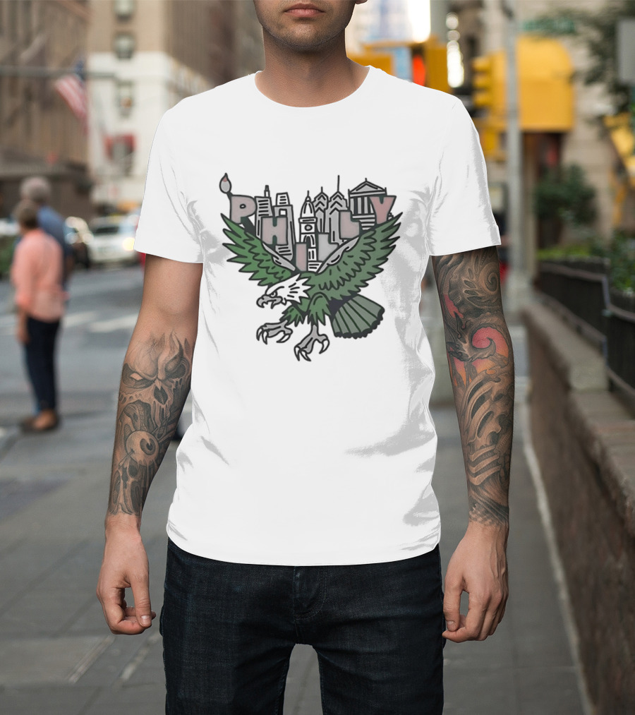 Philly Skyline Green Eagle Wings Cityscape T-Shirt
