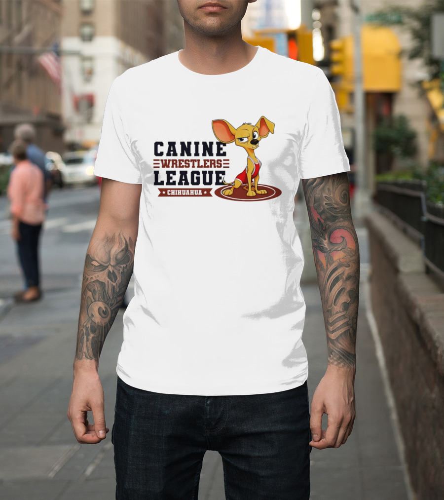 Canine Wrestlers League Chihuahua Wrestler Cartoon T-Shirt