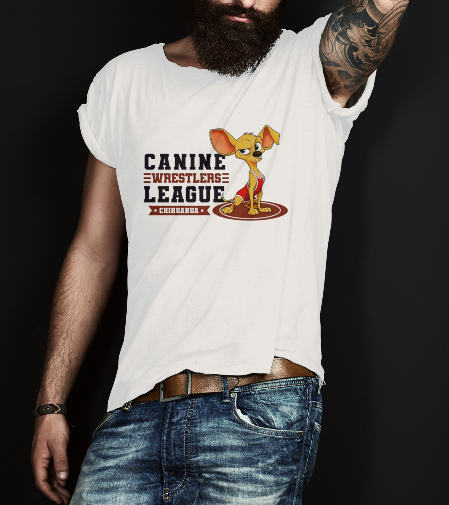 Canine Wrestlers League Chihuahua Wrestler Cartoon T-Shirt