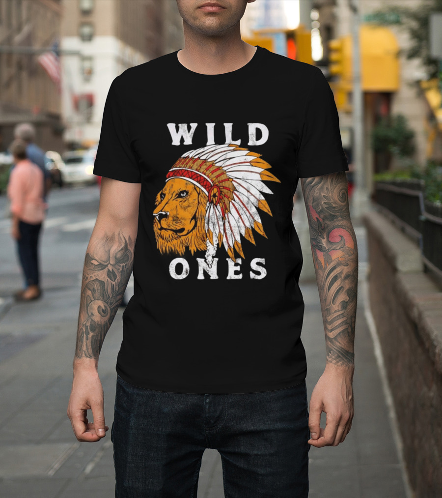 Wild Ones Lion Native American Headdress T-Shirt