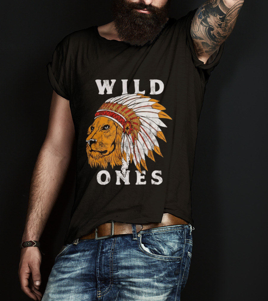 Wild Ones Lion Native American Headdress T-Shirt