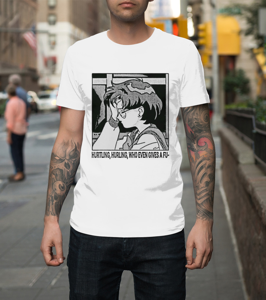 Hurtling Hurling Who Even Gives A Fu 90s Anime Style Frustrated Cartoon T-Shirt