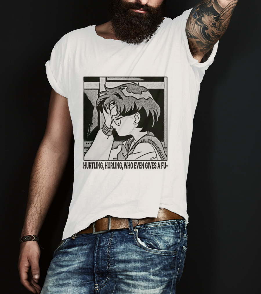 Hurtling Hurling Who Even Gives A Fu 90s Anime Style Frustrated Cartoon T-Shirt