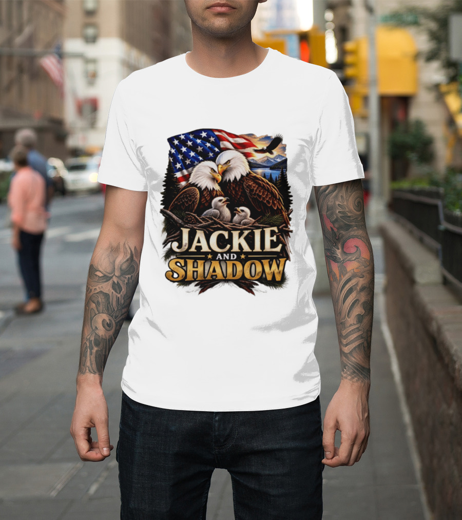 Jackie And Shadow Bald Eagles With American Flag T-Shirt