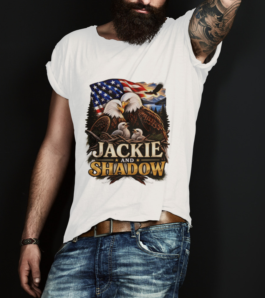 Jackie And Shadow Bald Eagles With American Flag T-Shirt