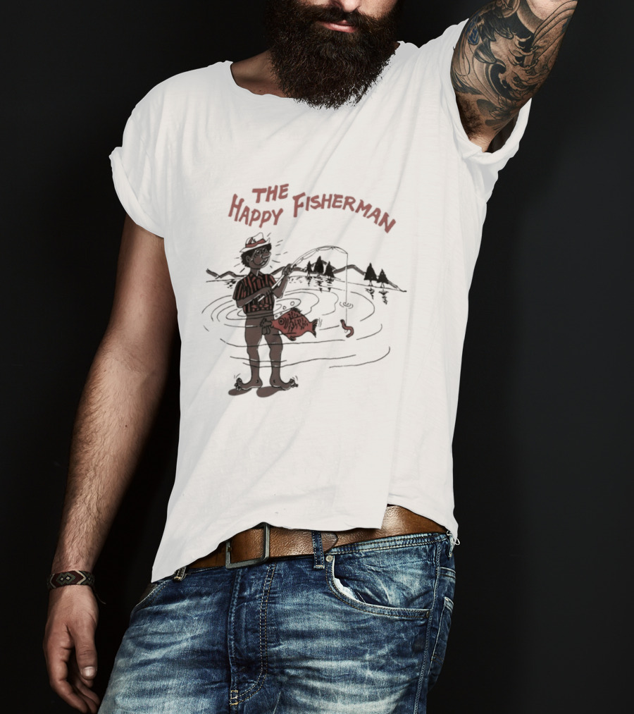The Happy Fisherman Catching Fish In Scenic Lake Humor T-Shirt