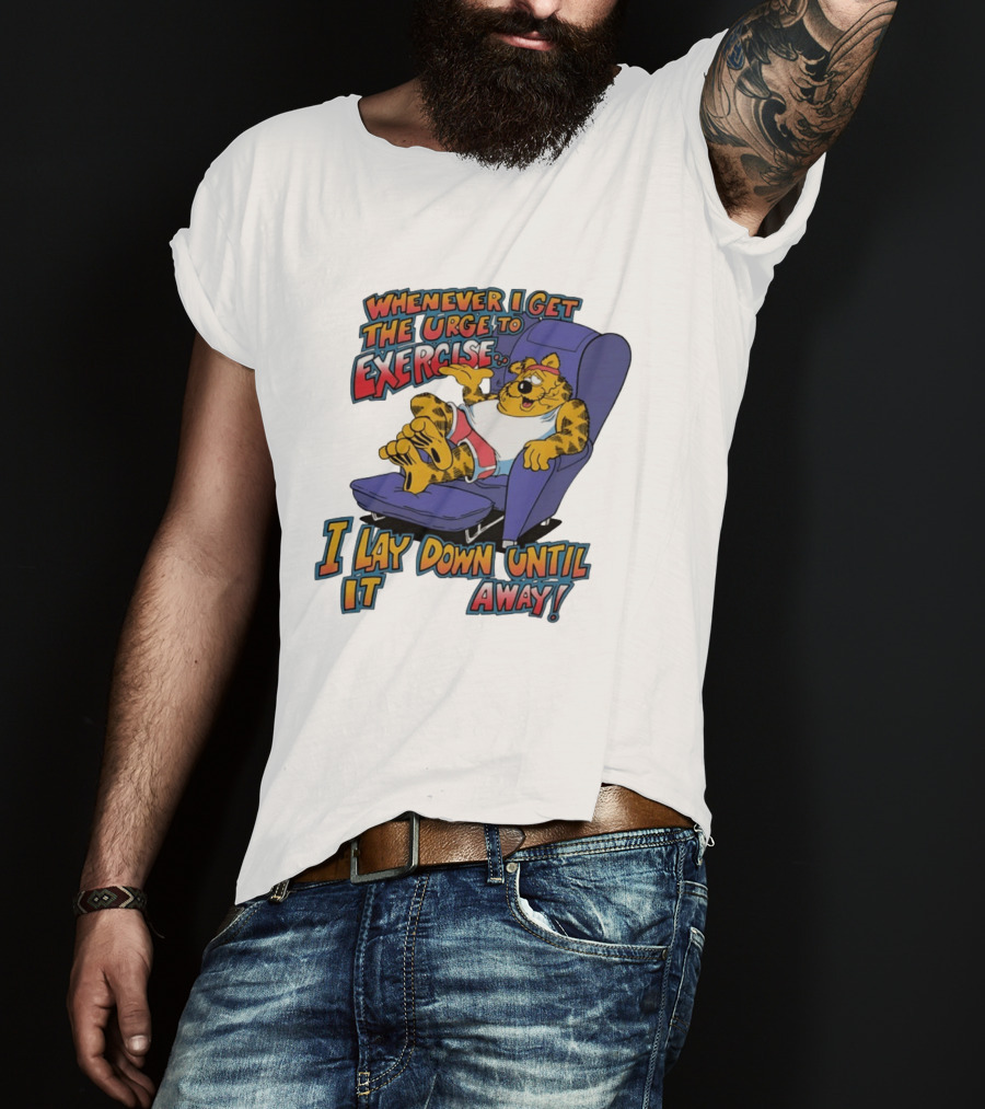 Whenever I Get The Urge To Exercise Cartoon Cat Lounging Until It Goes Away T-Shirt