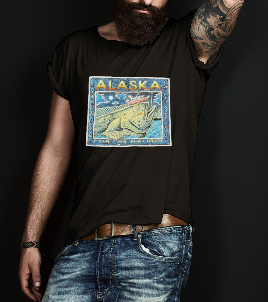 Alaska For The Halibut Fishing Adventure Under Moonlit Sky T-Shirt
