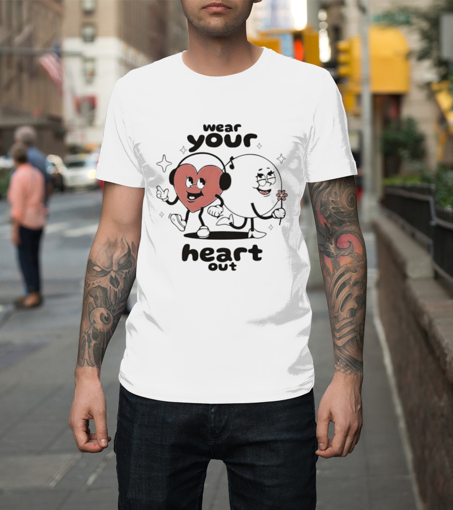 Wear Your Heart Out Love Aesthetic Headphones And Flower Cartoon Characters T-Shirt
