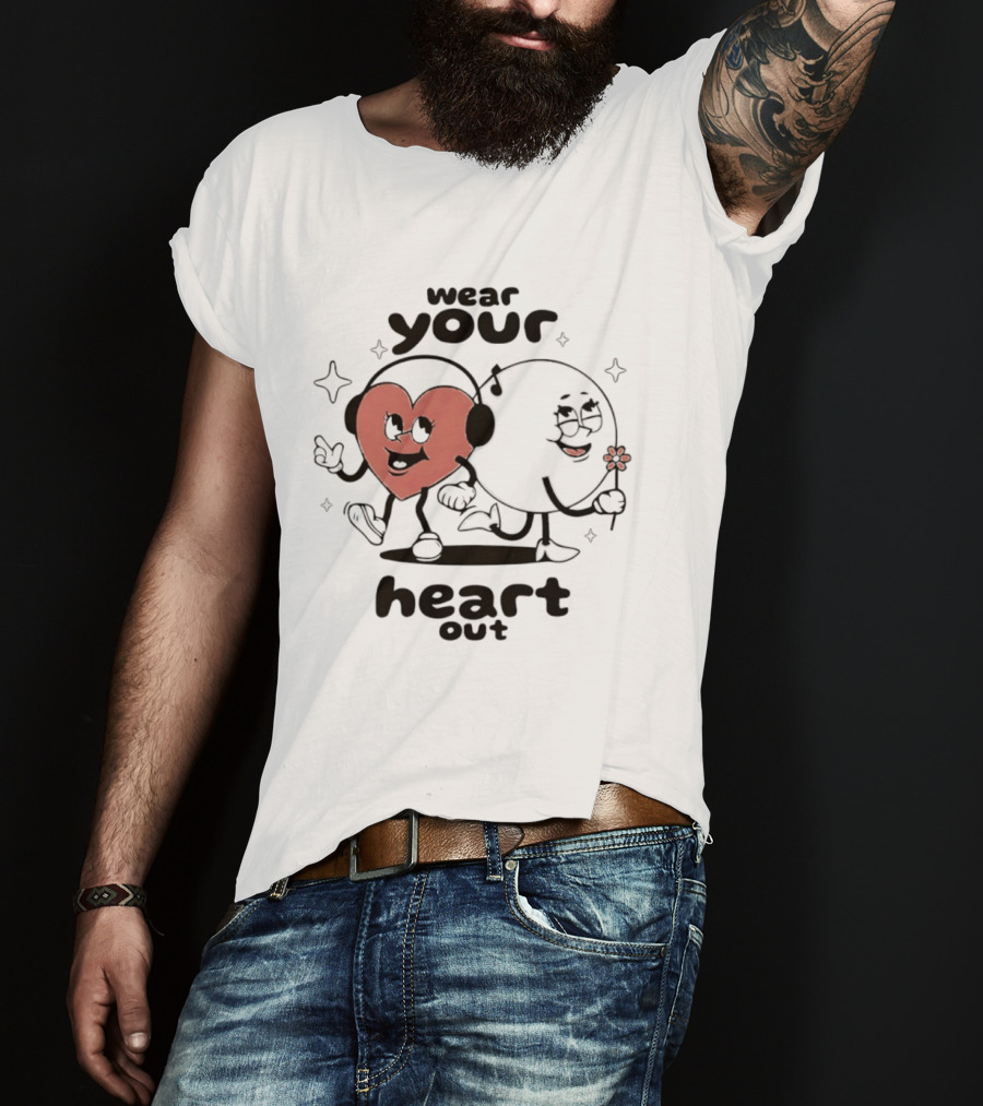 Wear Your Heart Out Love Aesthetic Headphones And Flower Cartoon Characters T-Shirt