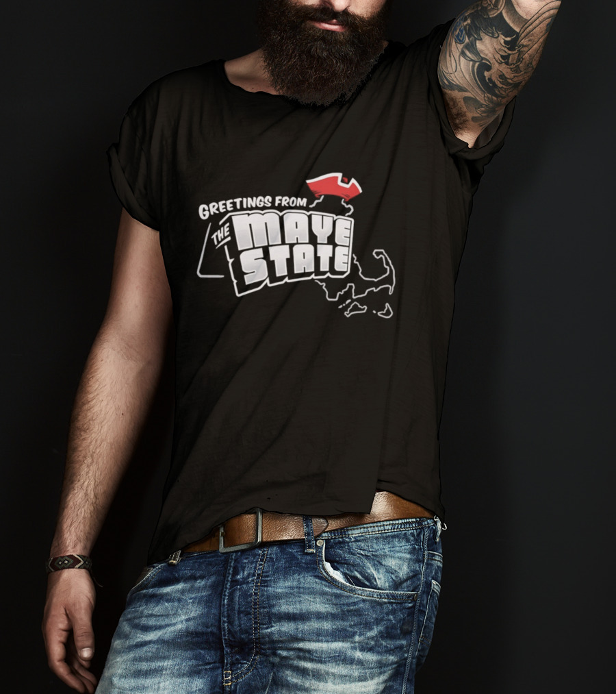 Greetings From The Maye State New England Outline Red Shape T-Shirt