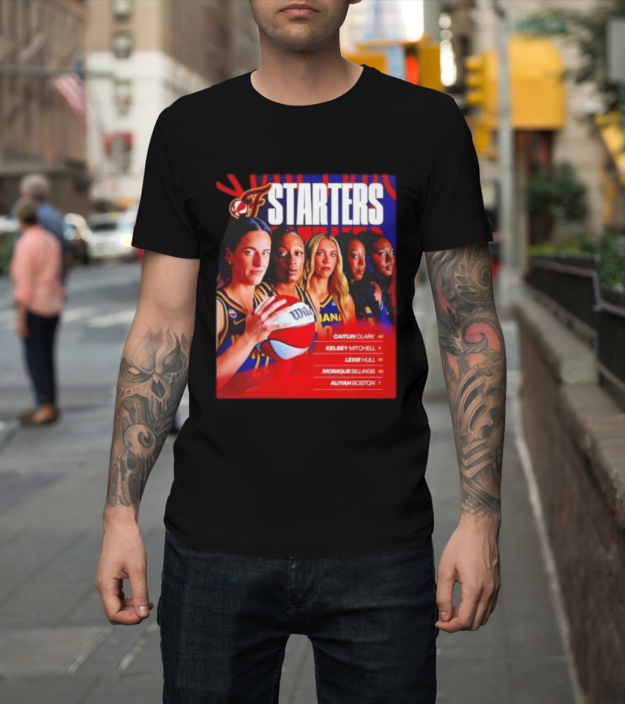 Indiana Fever Basketball Starters Caitlin Clark Kelsey Mitchell Lexie Hull Monique Billings Aliyah Boston T-Shirt