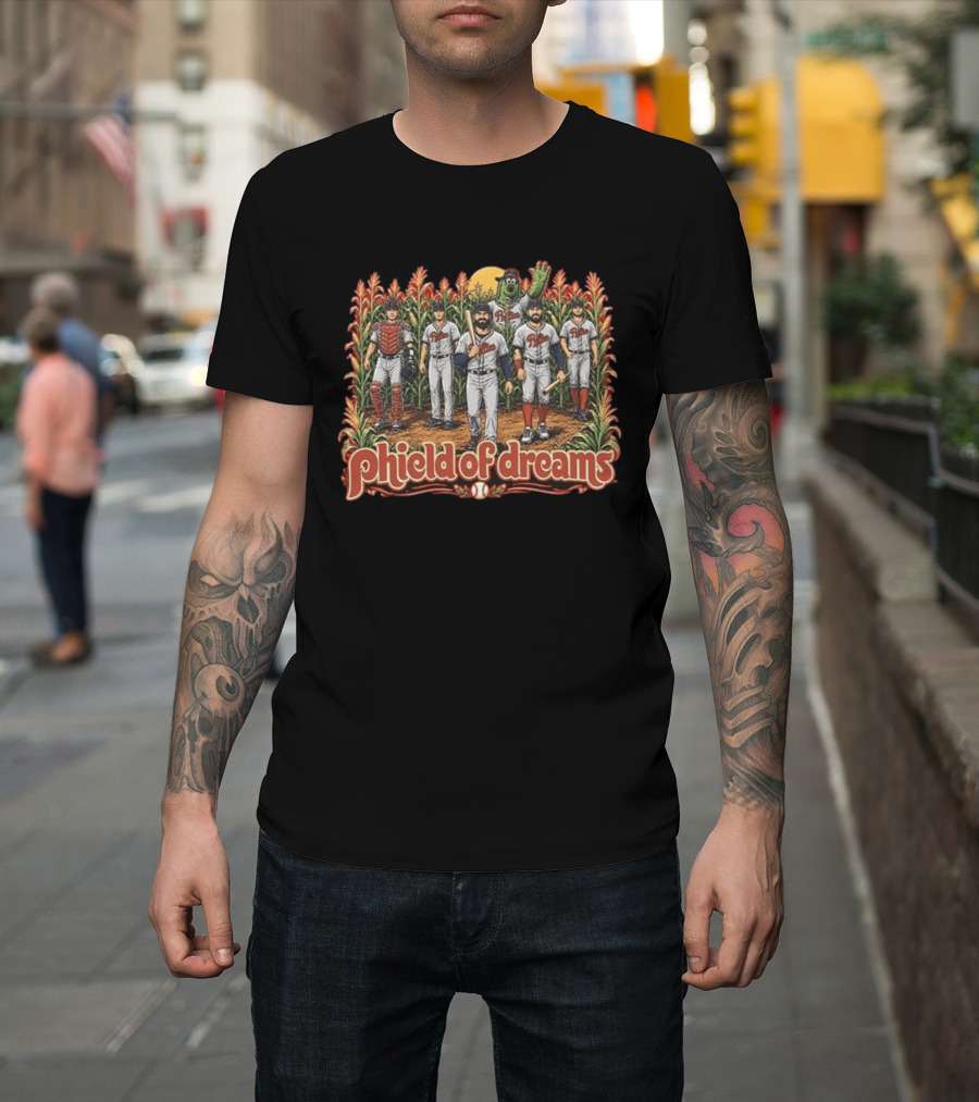 Phillies Phield Of Dreams Baseball Players And Mascot In Cornfield T-Shirt